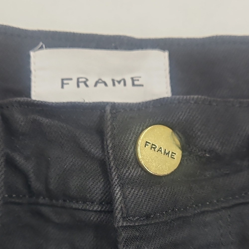 Frame Black Distressed Le Vintage Bermuda Denim Shorts Size 25 - Picture 5 of 8